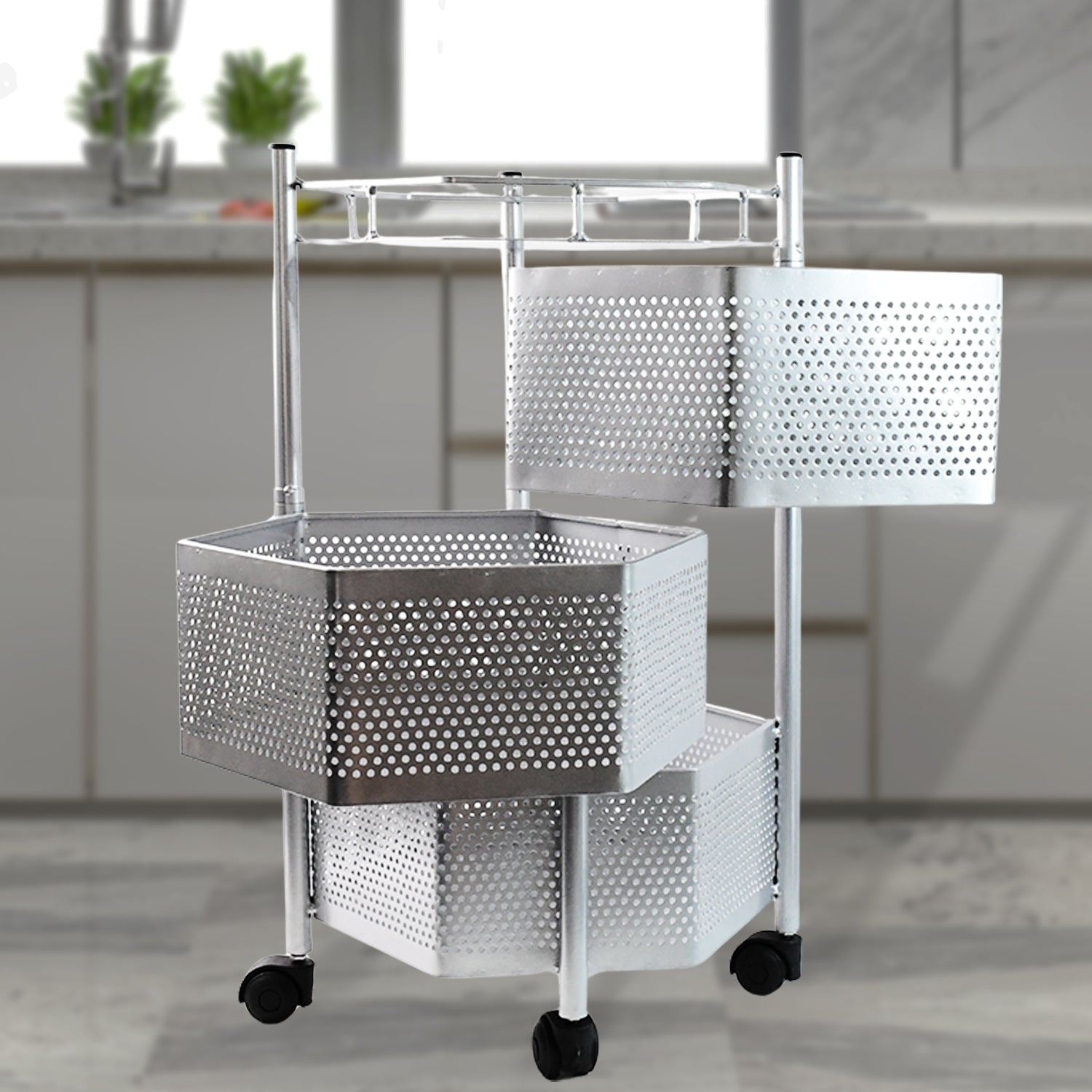 Premium 3-layer Hexagon Kitchen Storage Trolley With Wheels (1 Pc) Wukusy