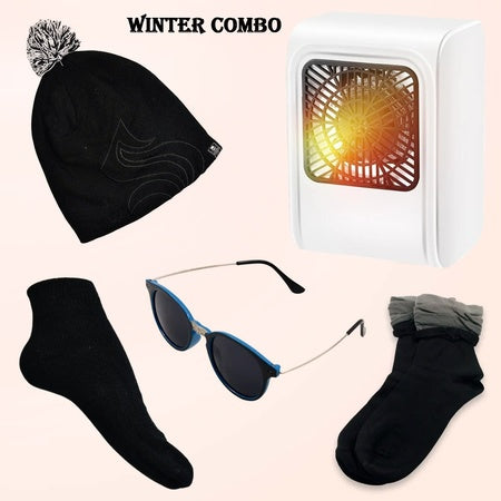 Winter Warm Set- Bennie Hat Room Heater Sunglasses And Socks (5 Pcs Combo) Wukusy