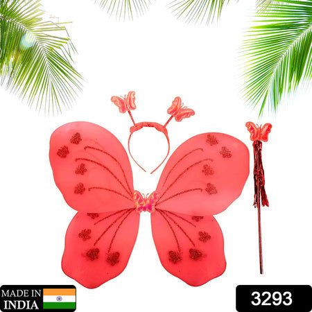 3293 Baby Girls Fairy Nylon Butterfly Wings Costume Butterfly Fairy Angel Wing Wand And Hairband Multi- Color For Party (1pc) Wukusy