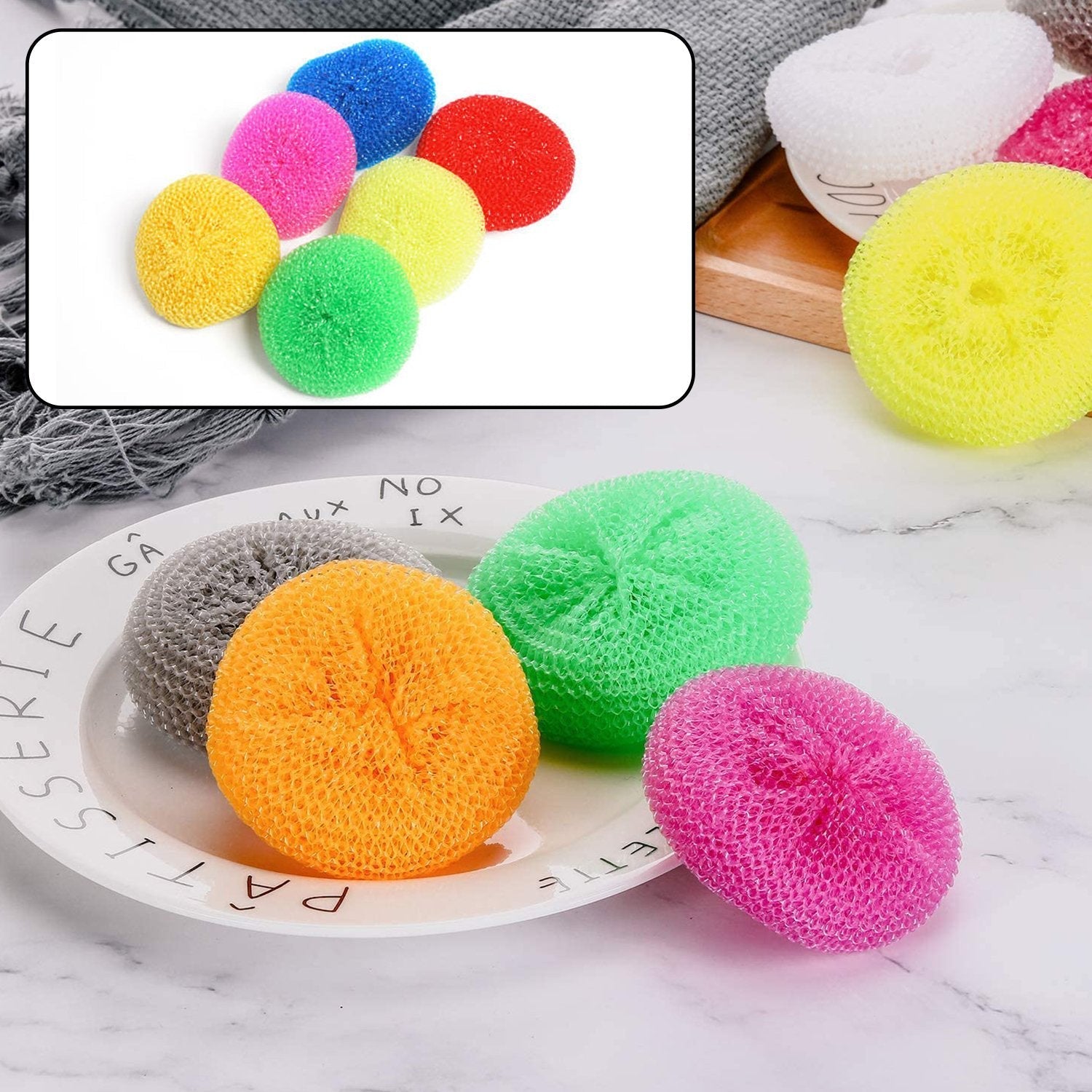 2630 Plastic Scrubber Round Nylon Scrubbers (Pack Of 6) Wukusy