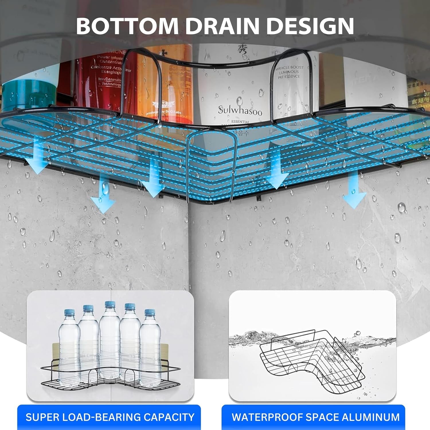 Metal Shower Shelf Shower Shelf Without Drilling (2 Pc) Wukusy