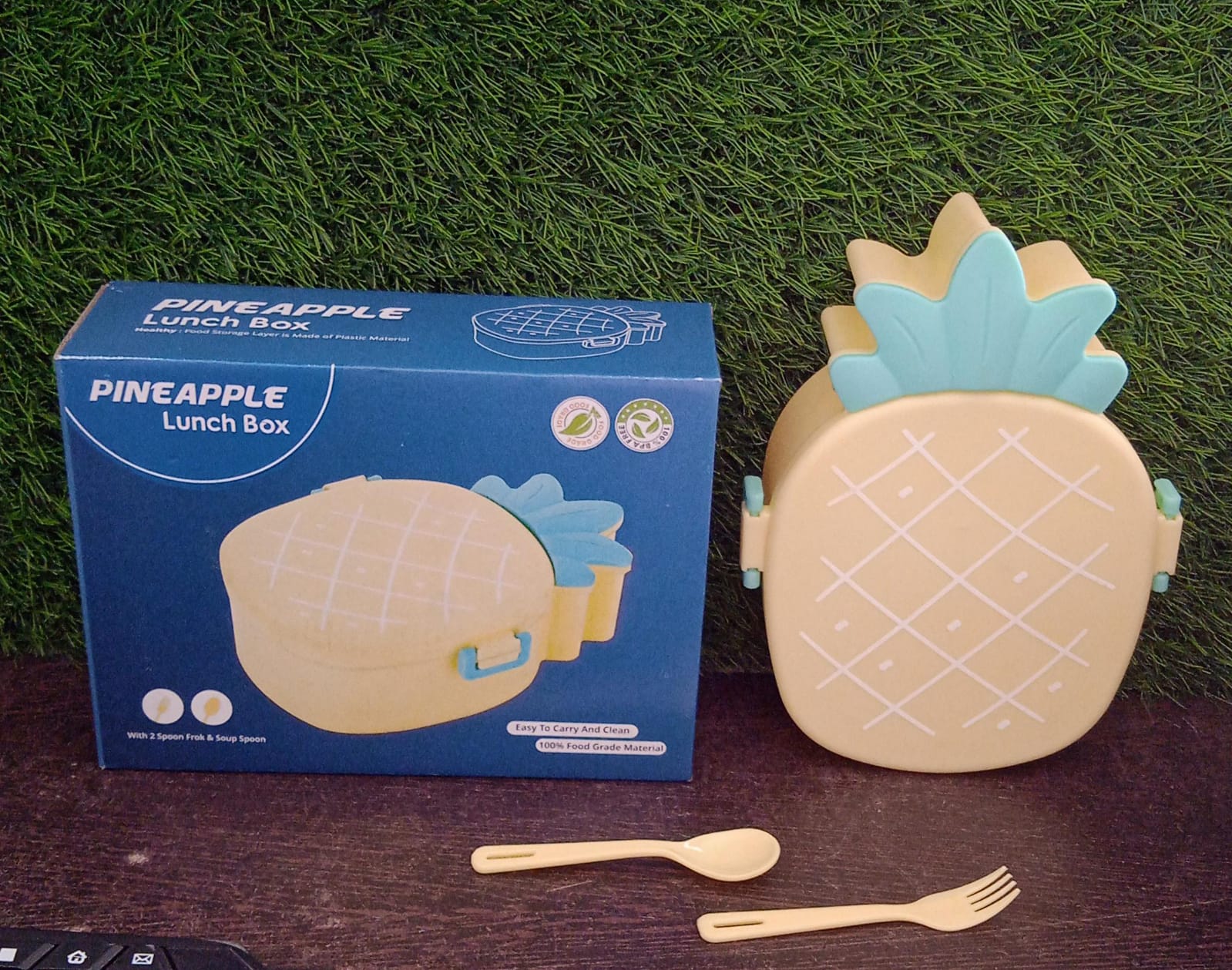 5729 Kids Lunch Box Cute Pineapple Shaped Bento Box With Fork Spoon Snack Candy Container Microwave Portable Office Lunch Box (1 Pc  With Spoon Fork  Color Box) Wukusy