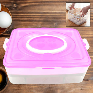 5725 2layer 32 Grid Egg Tray With Lid Egg Carrier Holder For Refrigerator Camping Food Storage Container With Handle (1 Pc ) Wukusy