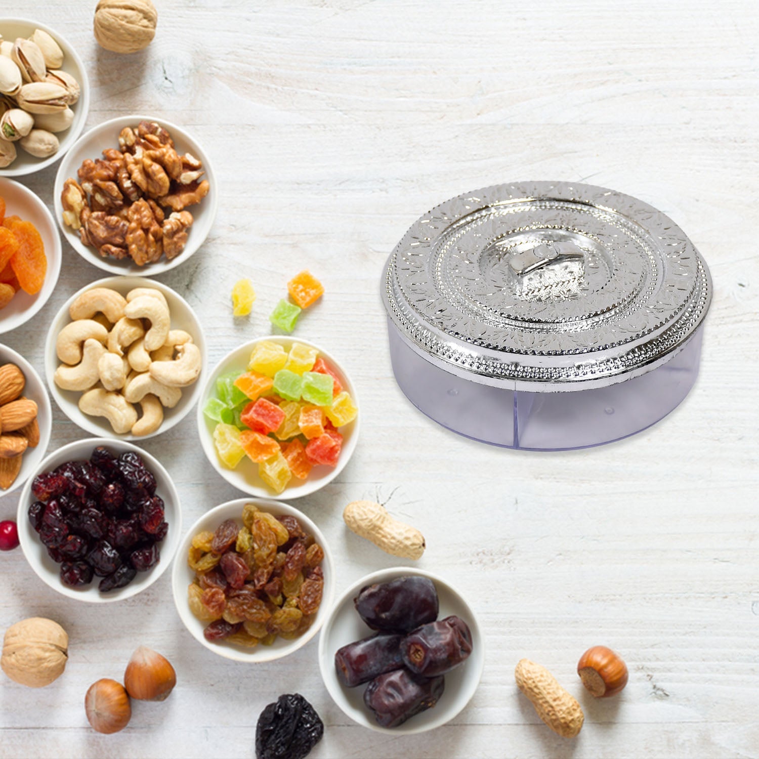 5268 Round Smiley Multi Purpose 4 Compartment Box For Home  Kitchen Use Wukusy