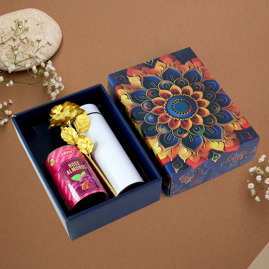 Effete Rose Almonds Gift Hamper Golden Rose With Bottle (3 Pc Set)
