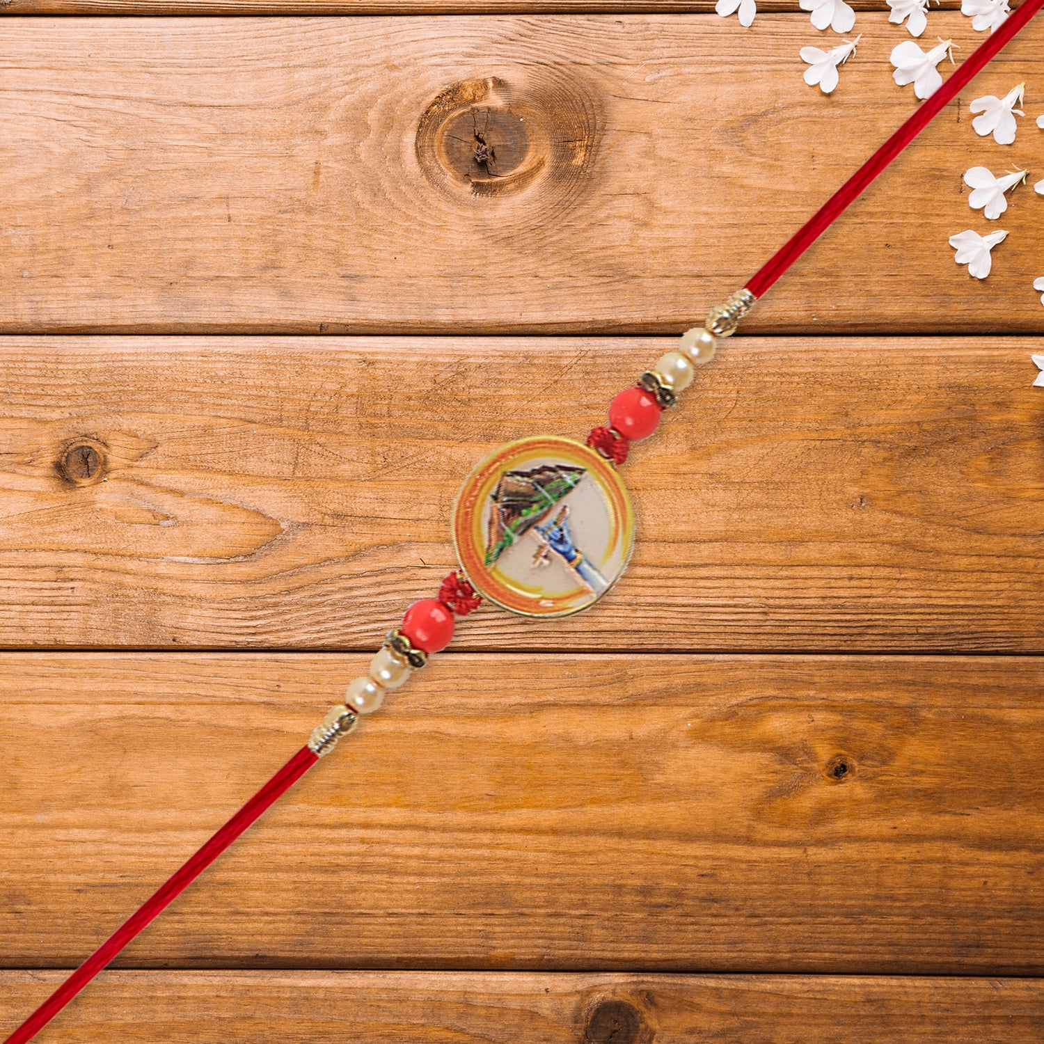 Divine Krishna Govardhan Parvat Rakhi With Pearl  Mauli Thread Wukusy