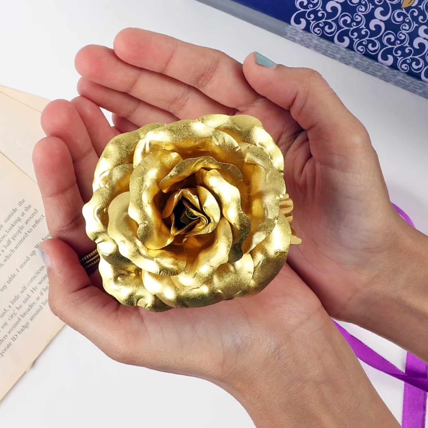 0606 Luxury Decorative Gold Plated Artificial Golden Rose With Premium Box Wukusy
