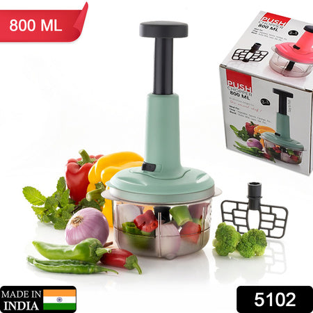 5102 2in1 Push Chopper 800ml Stainless Steel Blade Quick  Powerful Manual Hand Held Food Chopper To Chop  Cut Fruits Vegetables Herbs Onions For Salsa Salad Wukusy