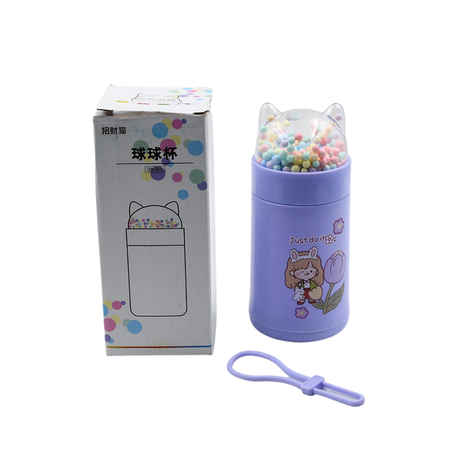 6953 Girl Glass Water Bottle For School With Kid Sparkle Strap Cat Lid Sequins Glitter Glass Cup Birthday Gift Children 350ml (Moq - 80 Pc) Wukusy