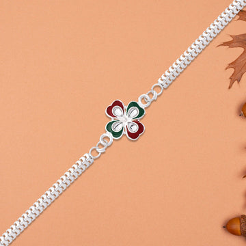 Designer Flower Rakhi With Mirror Stone Center And Dual-link Metal Chain Wukusy