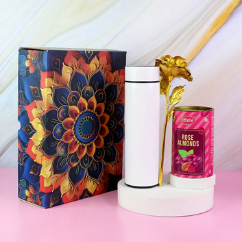 Effete Rose Almonds Gift Hamper Golden Rose With Bottle (3 Pc Set)