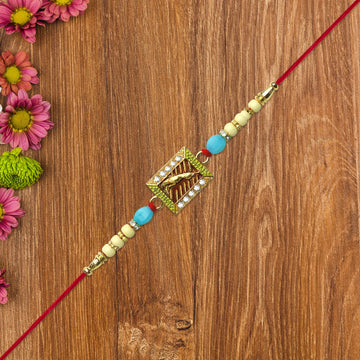 Leaping Deer Rakhi With Stone-studded Frame And Beads Wukusy