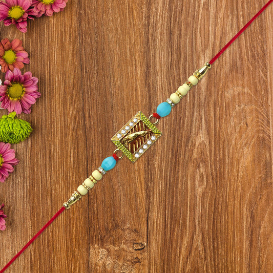 Leaping Deer Rakhi With Stone-studded Frame And Beads