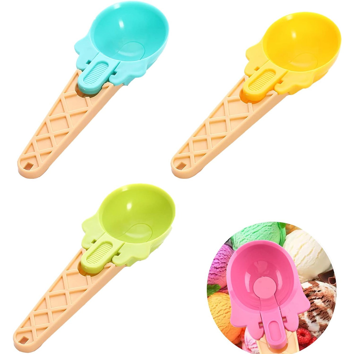 5509 Ice Cream Spoons 2pcs Plastic Water Melon Scoopers With Trigger Dipper And Adults For Summer Party Ice Cream Scoop Food Serving Spoon Kitchen Tools Ice Cream Digging Spoon Household Spoons Cupcake Spoons Aps Fruit Ball Player (2 Pc) Wukusy