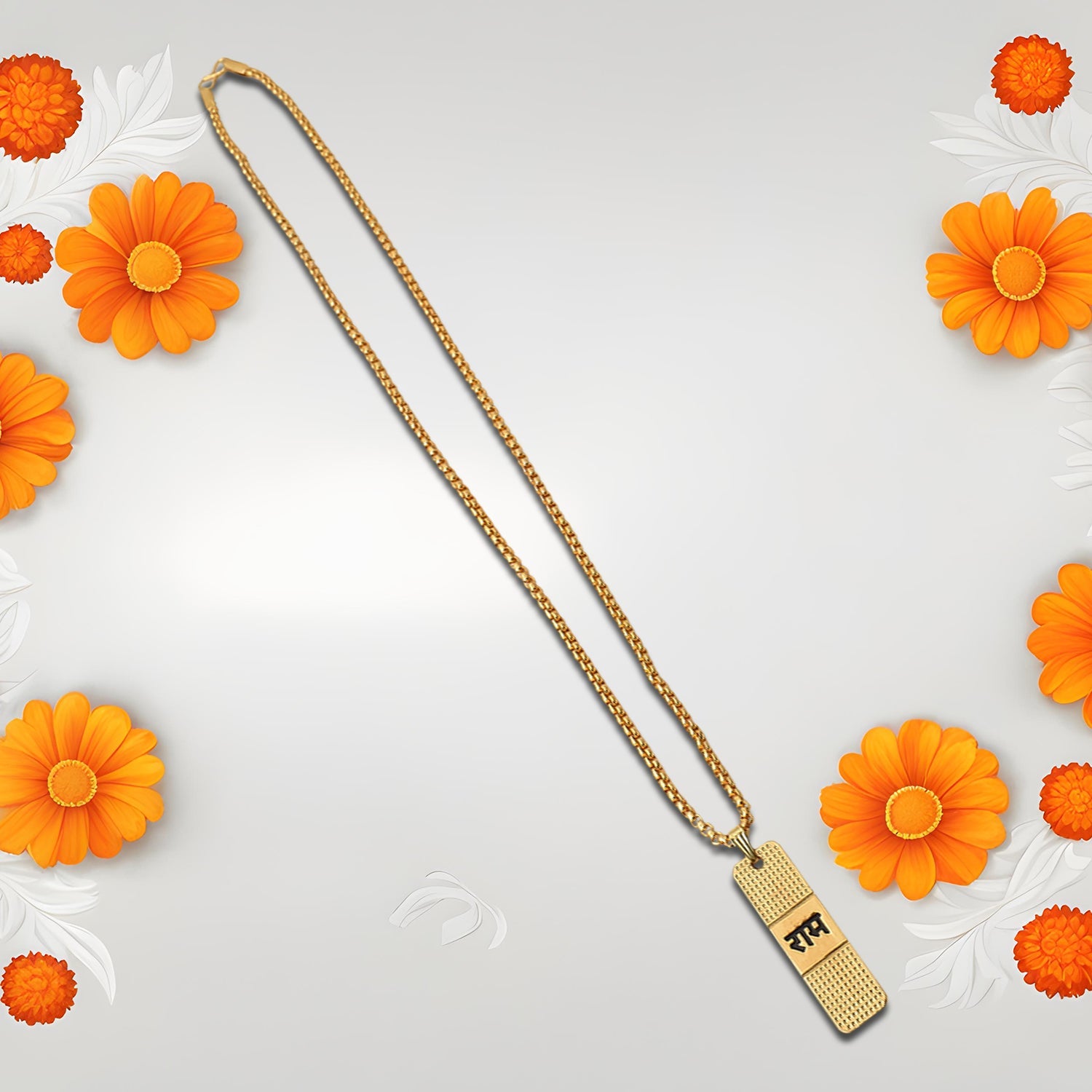 Golden Ram Naam Locket With Chain (1 Pc) Wukusy