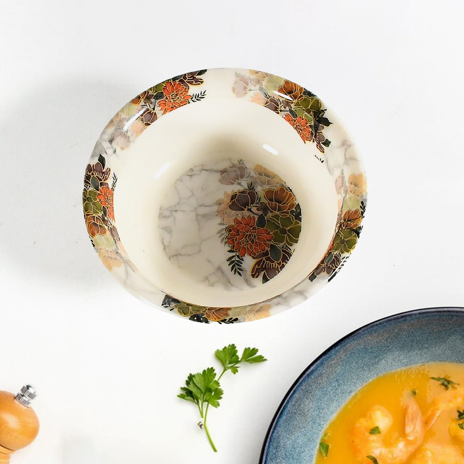 8231 Dream High Quality Plastic Dinning Dinner Set With Unique Flower Design Printed 6 Pc Plates 6 Pc Bowls And 6 Pc Serving Spoon Lightweight Round Plates And Bowls Microwave And Dishwasher Safe (18 Pcs Set) Wukusy