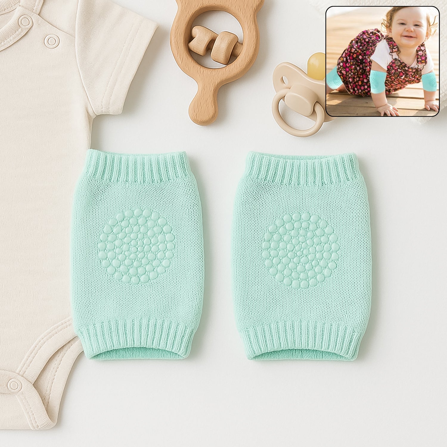 Mint Green Toddler Wool Knit Leg Warmer (Knee Guard) Wukusy