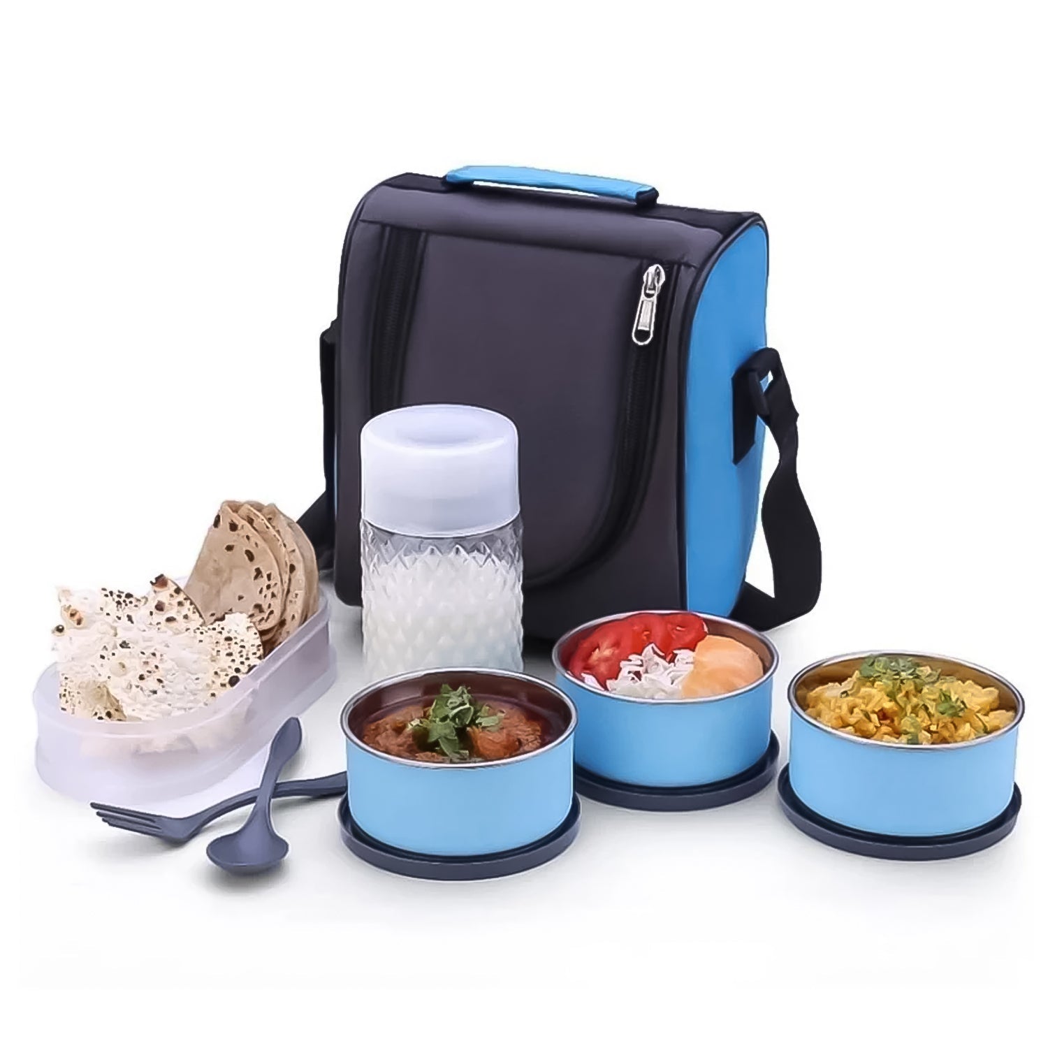 5106 All In One Lunch Box With Fabric Bag For Office  School Use Wukusy