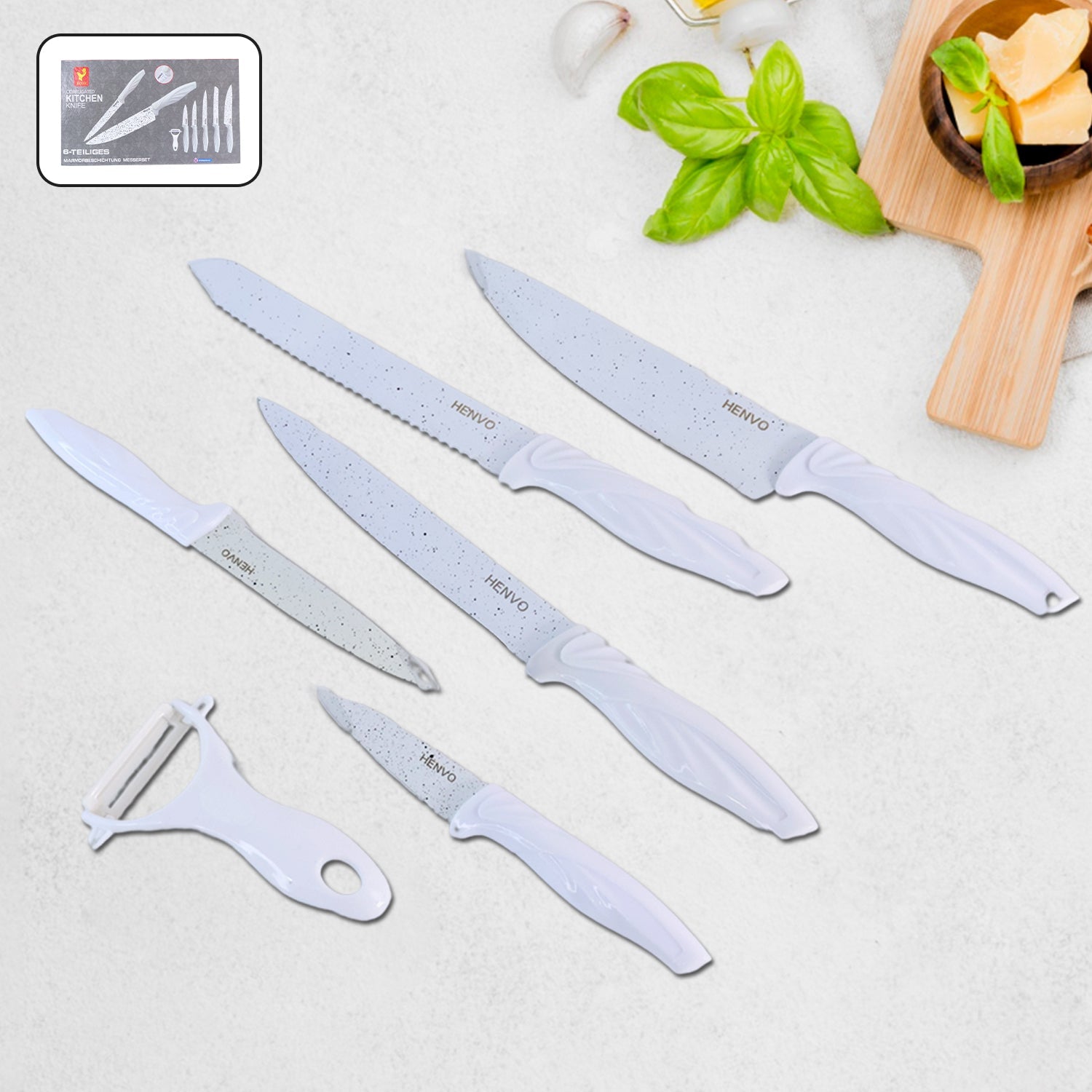 Marble Coated Stainless Steel Kitchen Knife Set (6 Pc) Wukusy