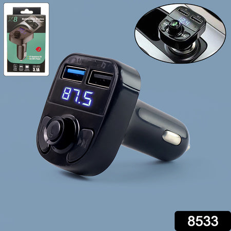 8533 Car-x8 Bluetooth Fm Transmitter Kit For Hands-free Call Receiver  Music Player  Call Receiver  Fast Mobile Charger Ports For All Smartphoneswith 3.1a Quick Charge Dual Usb Car Charger Wukusy