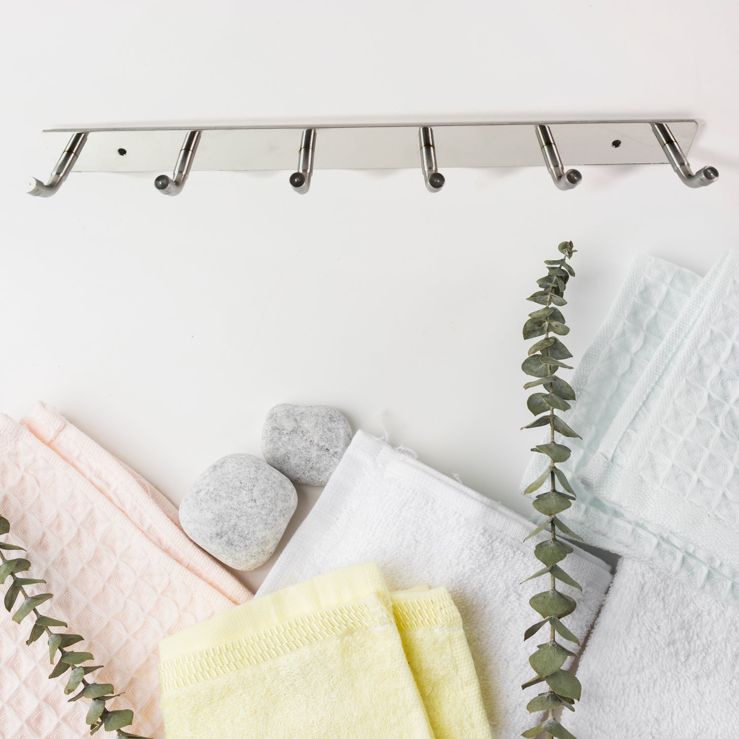 Stainless Steel Wall Mounted Coat 6 Hook Rack (32x3  1pc) Wukusy