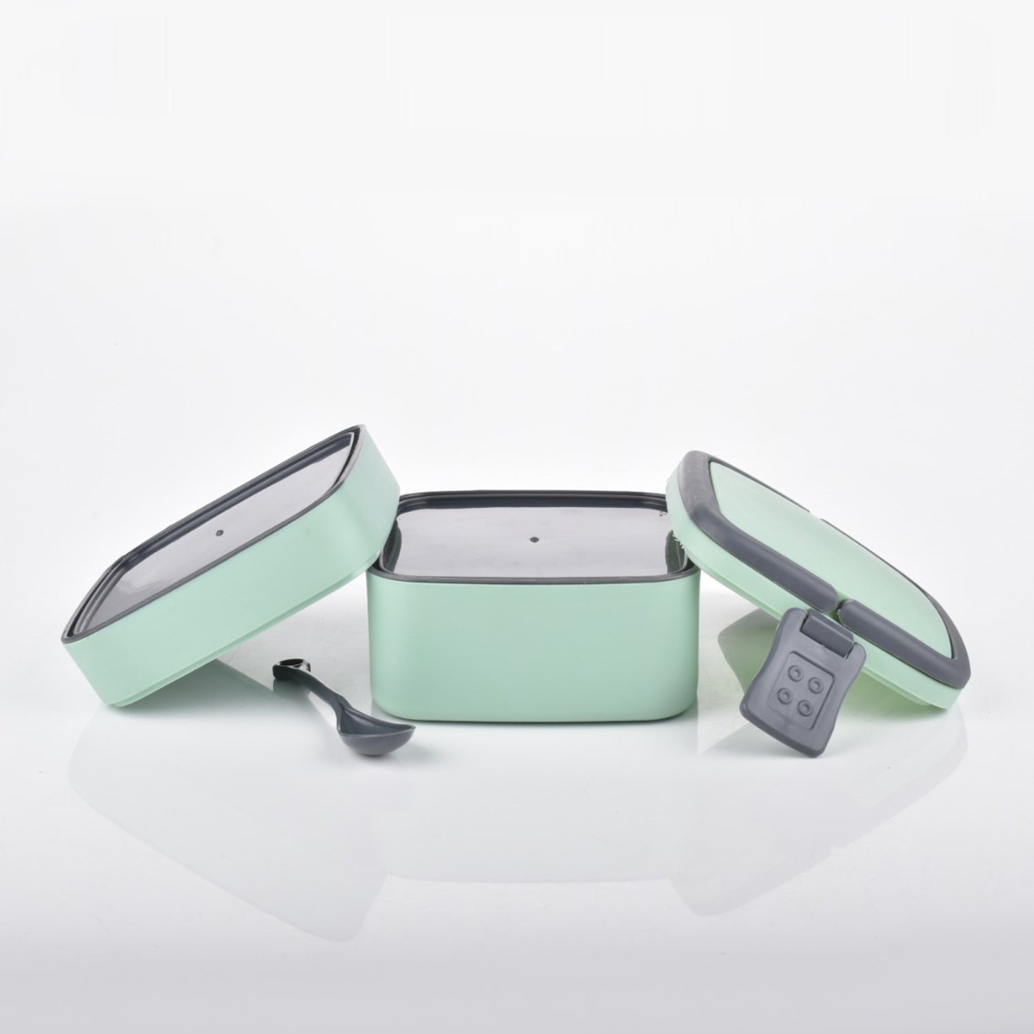 2860 Green Double-layer Portable Lunch Box Stackable With Carrying Handle And Spoon Lunch Box Wukusy