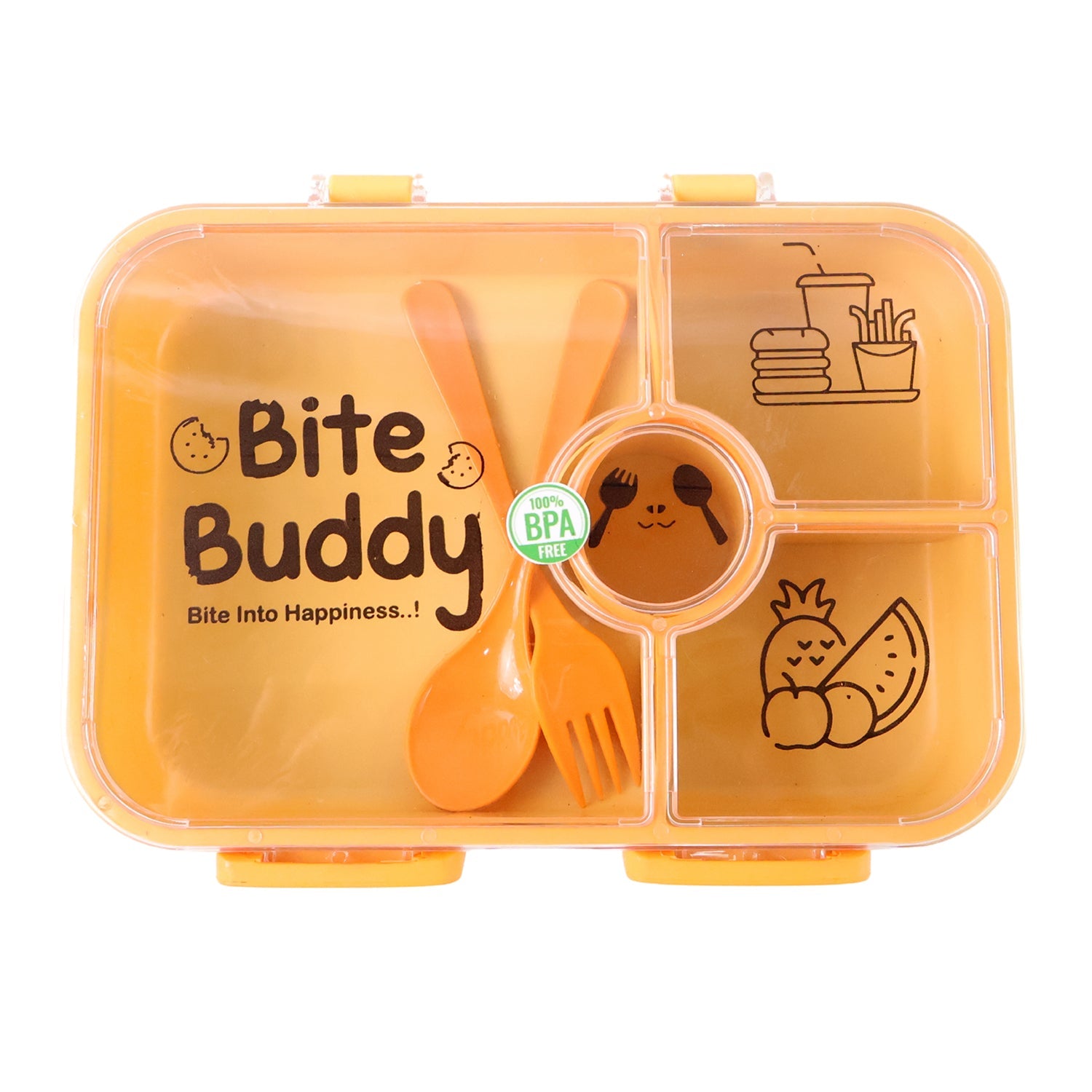 Bite Buddy 4-compartment Leak-resistant Plastic Lunch Box With Spoon  Fork Wukusy