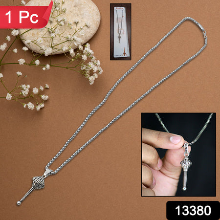 Silver Chain With Gada Pendant  Locket (1 Pc) Wukusy