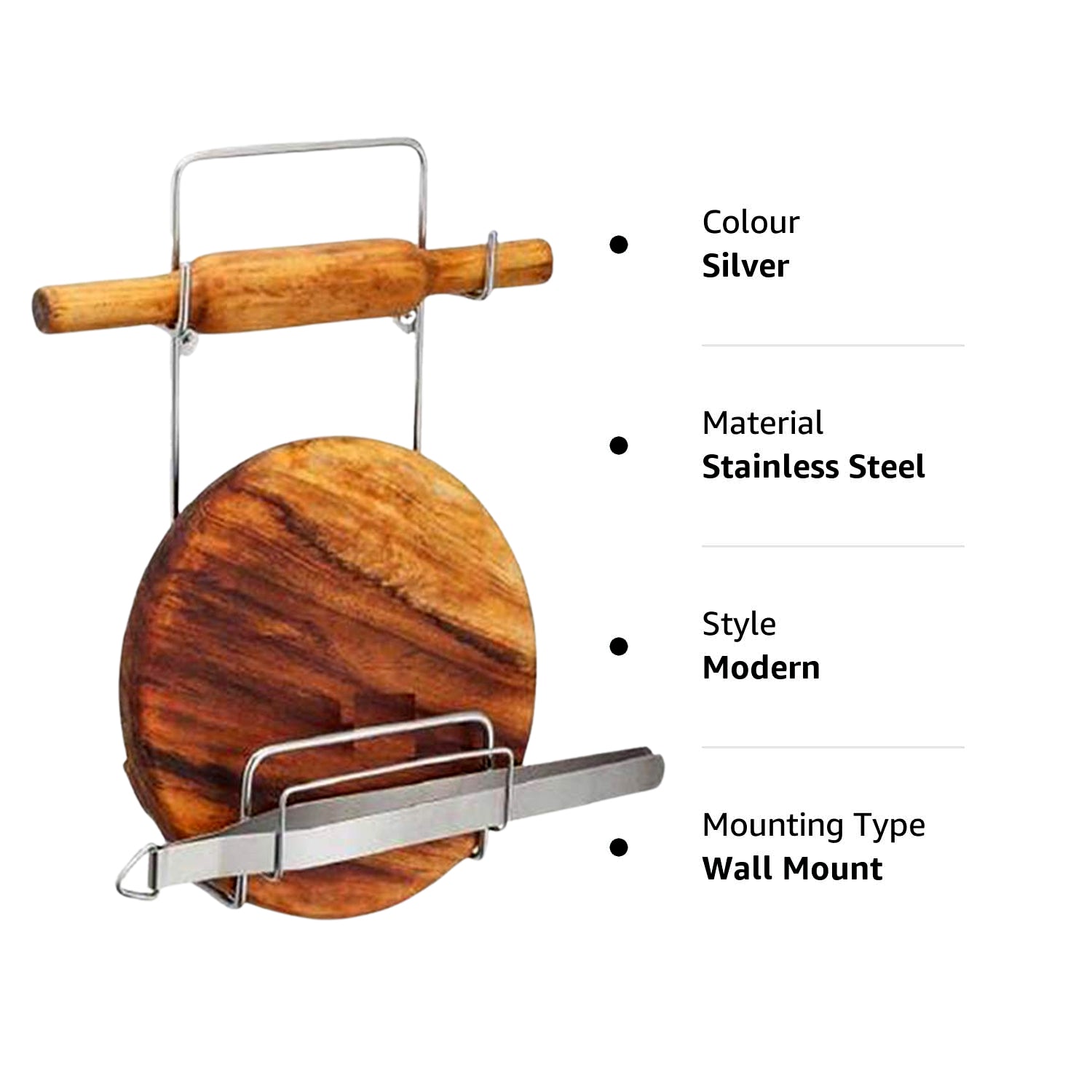 5552 Chakla Belan Chimta Stand Rolling Pin Board Tong Holder Silver Stainless Steel Multi-purpose Rack For Kitchen (1 Pc ) Wukusy