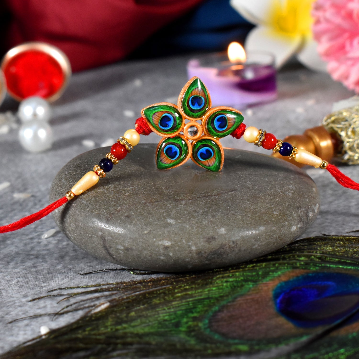 Designer Mor Pankh Rakhi In Star Shape Wukusy