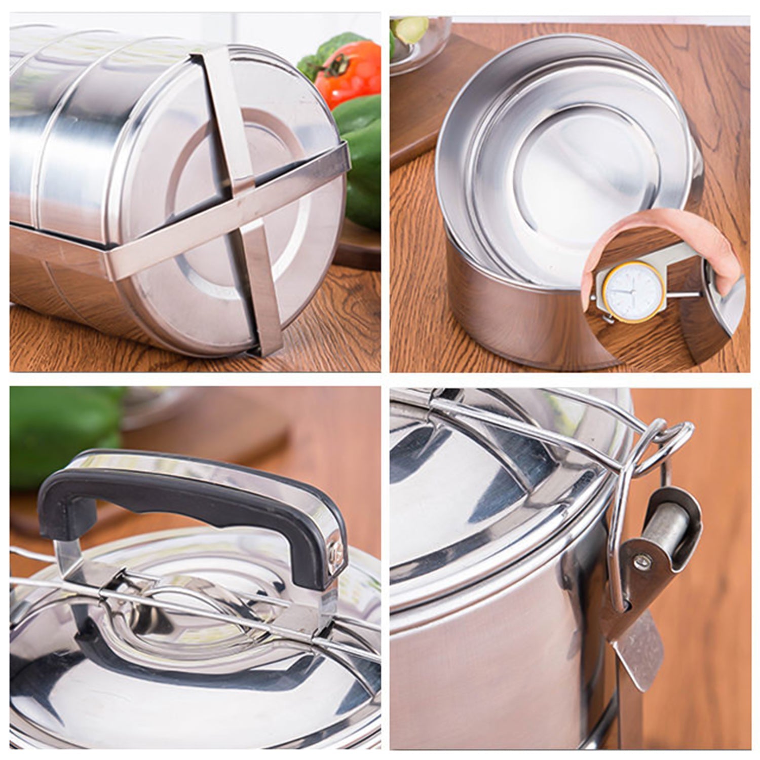 5799 Big Size 5 Compartment Lunch Box Stainless Steel Round Tiffin Traditional Tiffin Box For Kids College Office Men And Women Meal Holder With Locking Clip 5 Containers (16x5 Inch) Wukusy