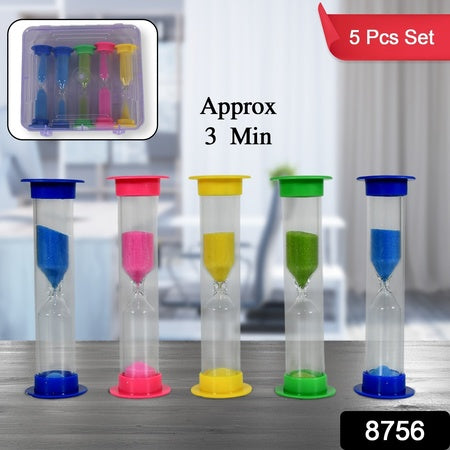 8756 Sand Timer Plastic Hourglass Sand Glass Toy Sand Clock For Kitchen Office School And Brushing Teeth For Bathroom Timer Clock Children Hourglass Sand Glass Toothbrush Household Sand Clock (3 Min Approx  5 Pc) Wukusy
