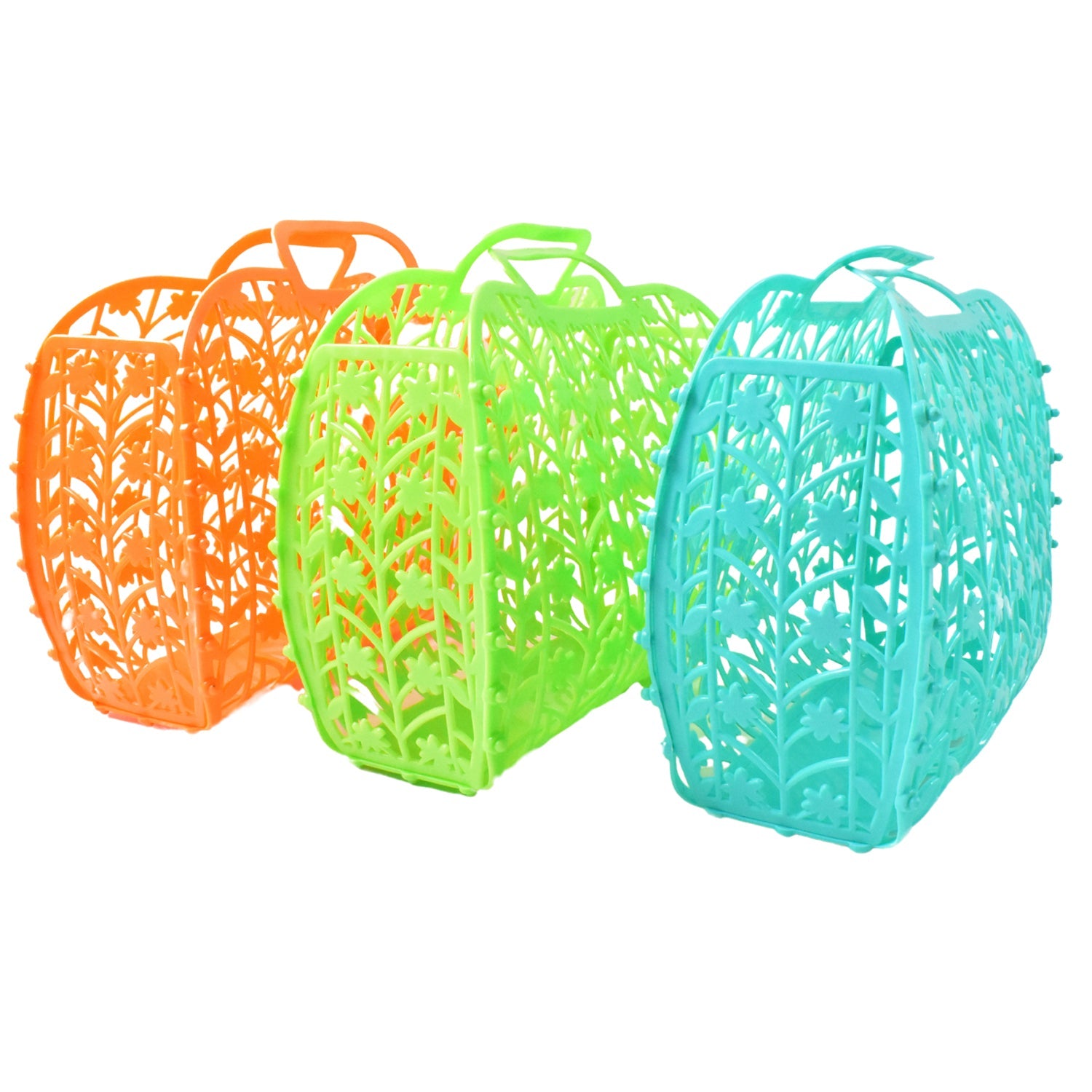 Plastic Foldable Basket Bag  Fruit  Vegetable Storage Basket (3 Pcs Set  Multicolor) Wukusy