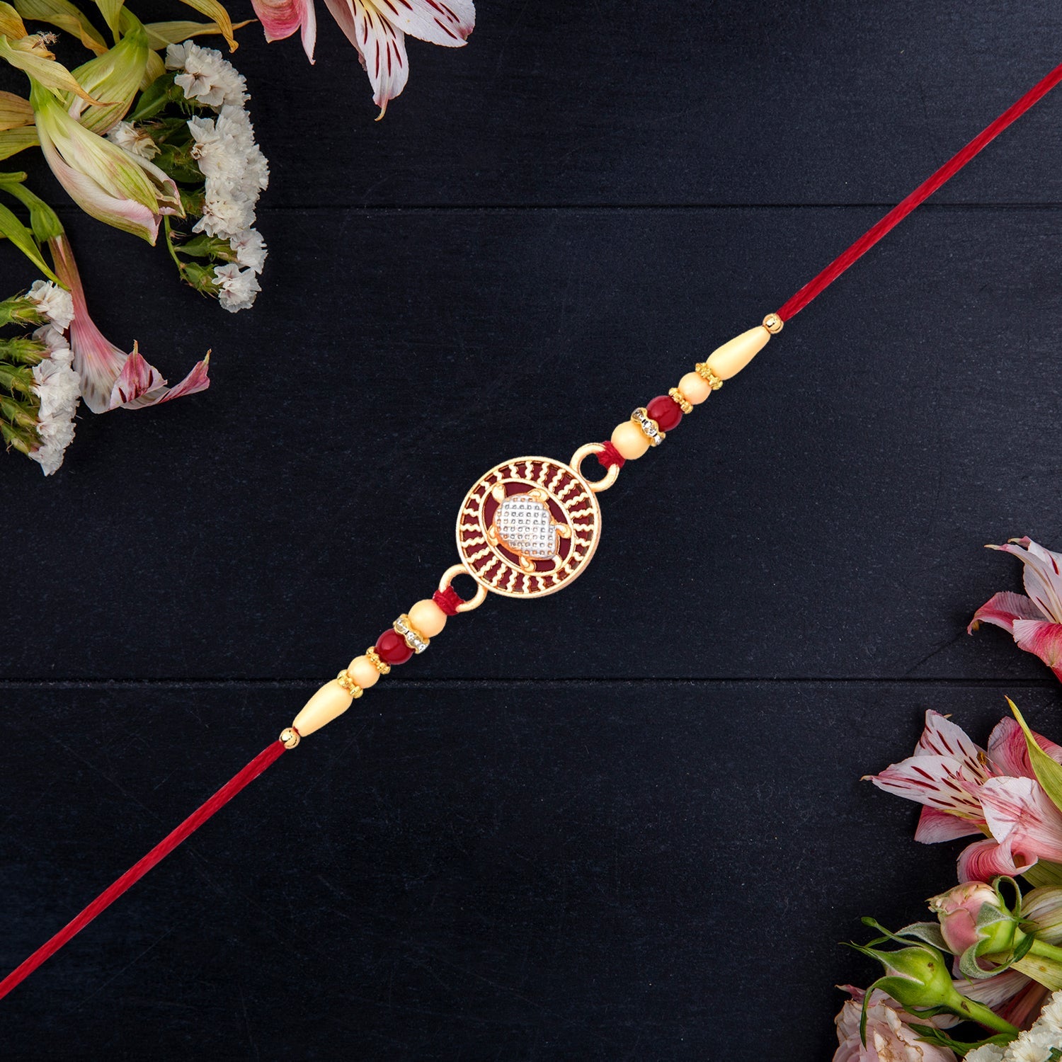 Designer Turtle Rakhi With Beaded Red Thread Wukusy