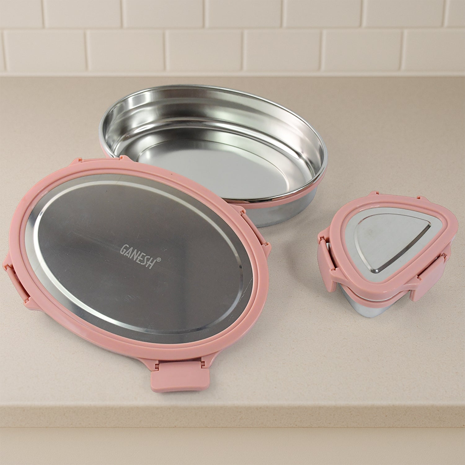 Ganesh Classy 2-piece Stainless Steel Lunch Box Set Wukusy