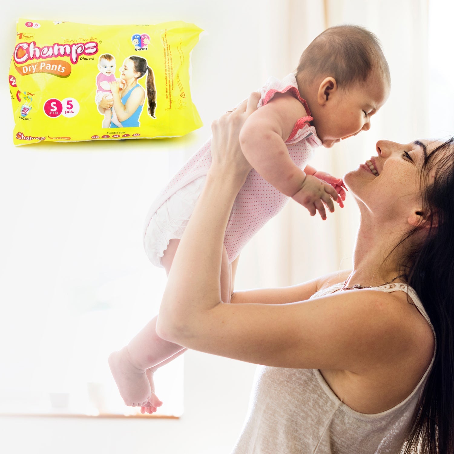 0968 Small  Champs Dry Pants Style Diaper- Small Best For Travel  Absorption Champs Baby Diapers Champs Soft And Dry Baby Diaper Pants (S5 Pcs ) Wukusy