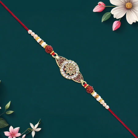 Rudraksha Rakhi With Stone-studded Mandala Design Wukusy