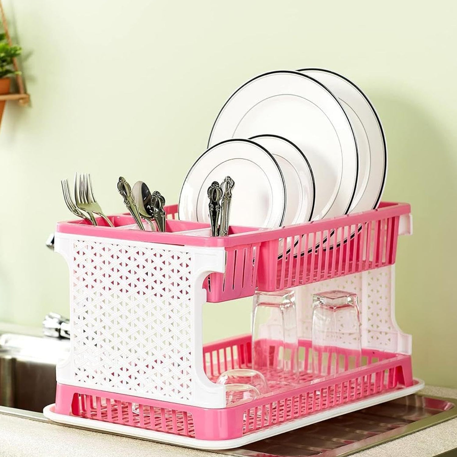 Plastic Kitchen Organizer Rack With Water Storing Tray Wukusy