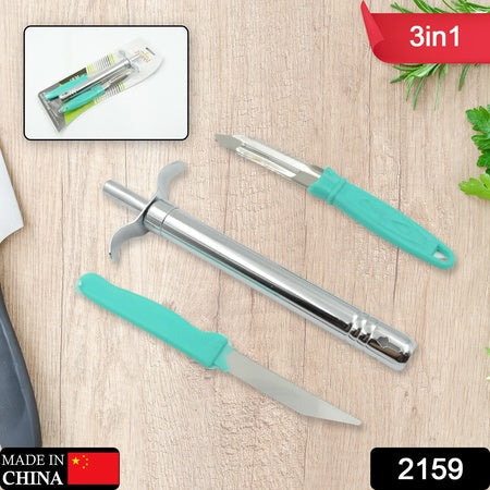 2159 3 In 1 Kitchen Combo - Kitchen Lighter Stainless Steel Knife And Peeler Wukusy