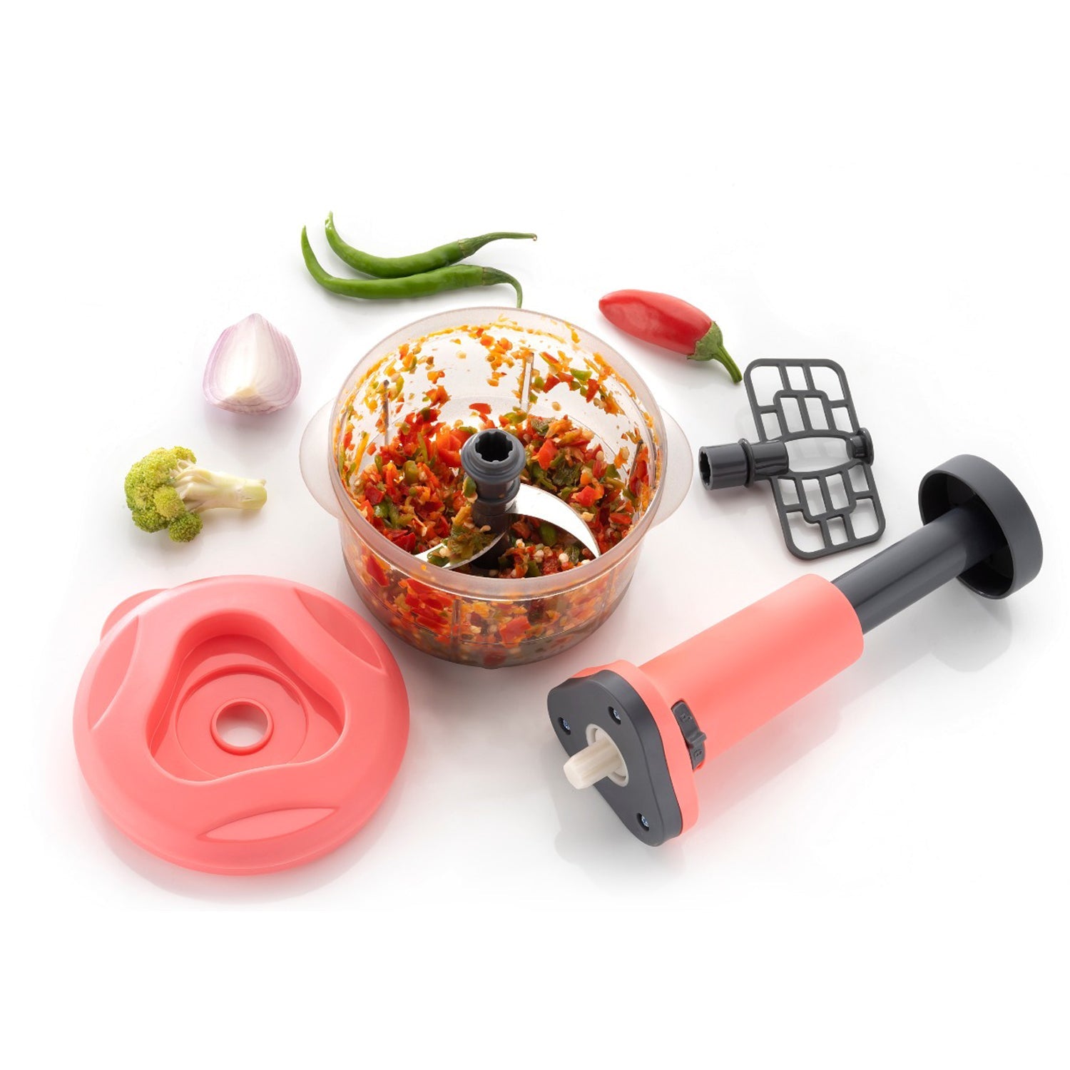 5102 2in1 Push Chopper 800ml Stainless Steel Blade Quick  Powerful Manual Hand Held Food Chopper To Chop  Cut Fruits Vegetables Herbs Onions For Salsa Salad Wukusy
