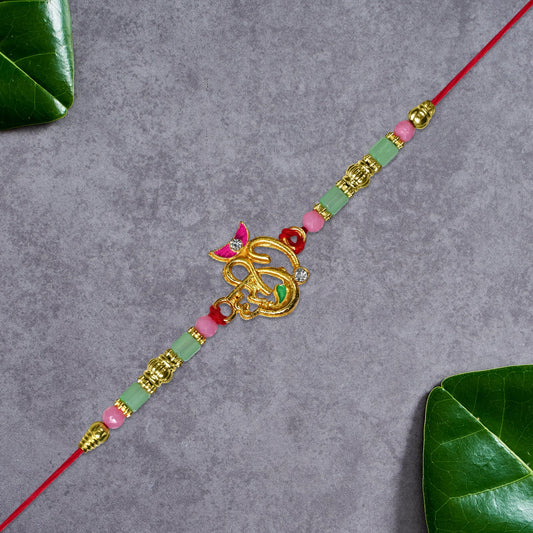 Om Moon Rakhi With Colorful Beads And Stones