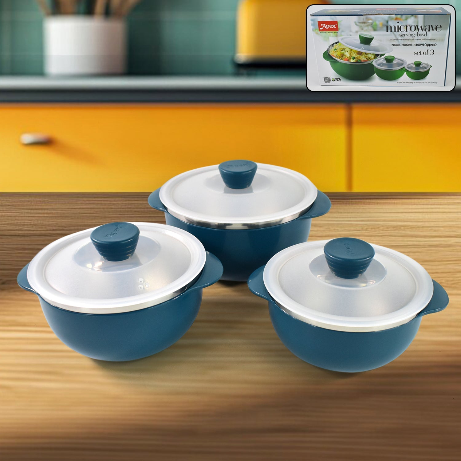 Apex Microwave-safe Serving Bowl 3 Pcs Set (700ml 1000ml 1400ml) Wukusy