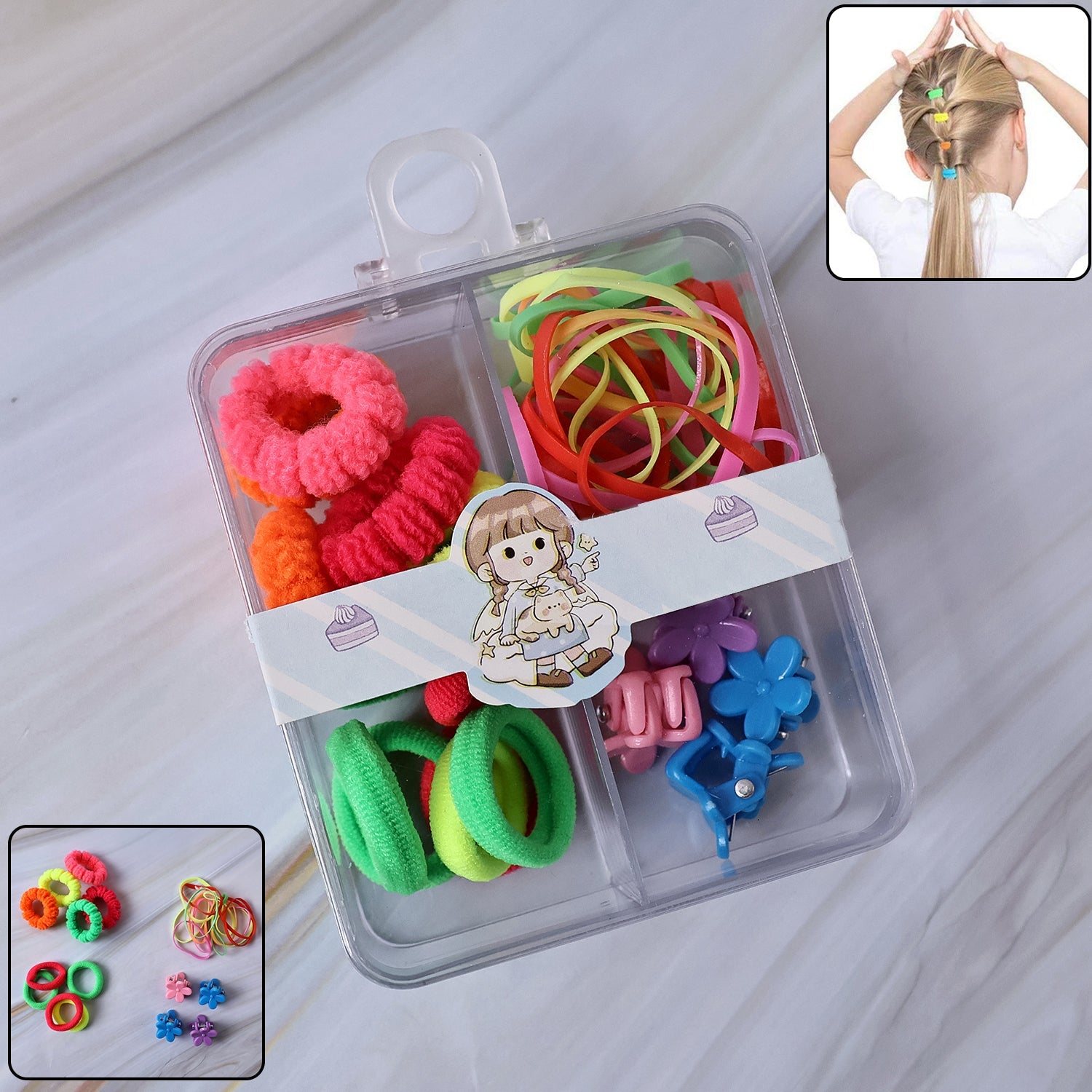 Kids Hair Bands Rubber Bands  Cute Hair Clips In Storage Box (Mix Design  1 Set) Wukusy