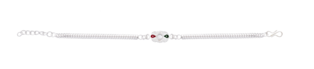 Elegant Silver Rakhi With Red-green Enamel Accents And Central Mirror Stone Wukusy