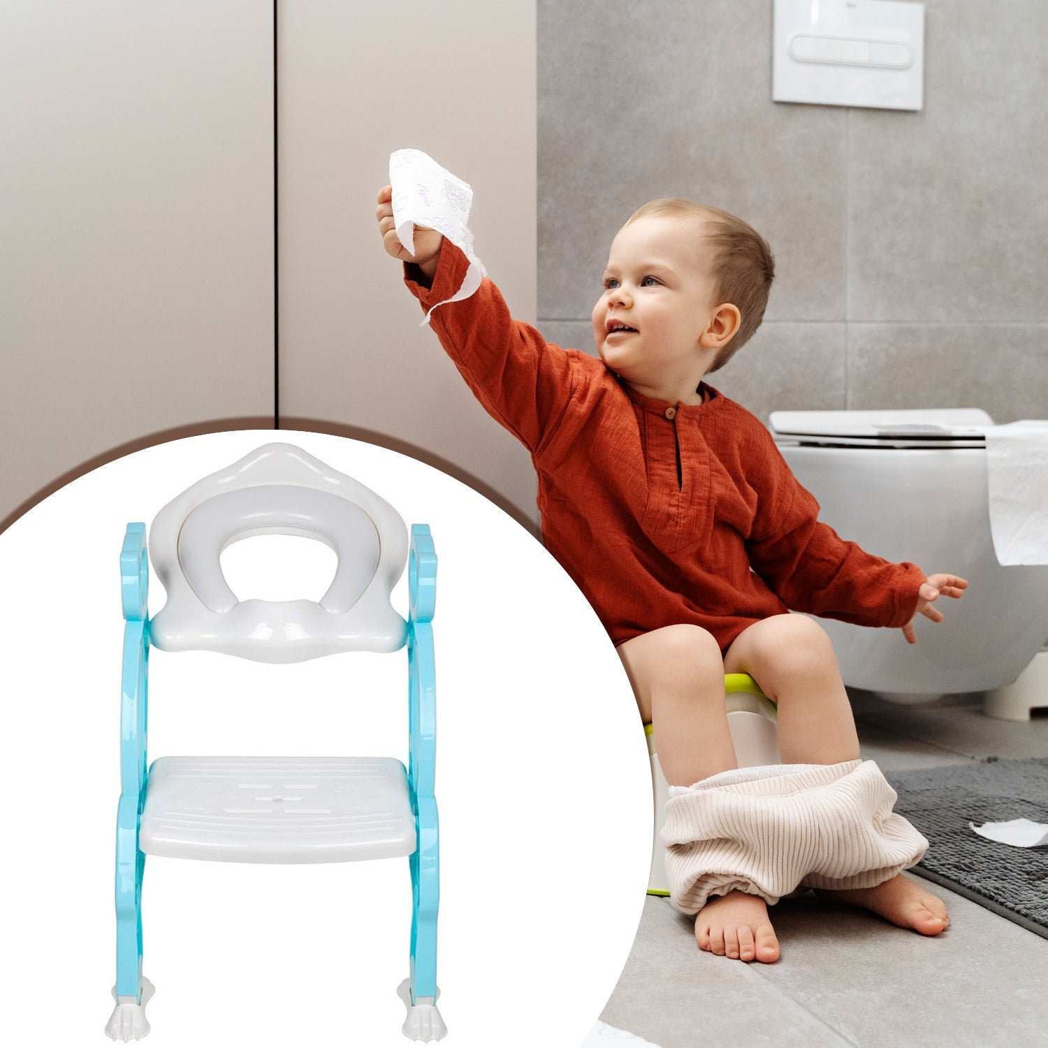 8492 2 In 1 Potty Training Toilet Seat With Step Stool Ladder For Boy And Girl Baby Toddler Kid Childrens Toilet Training Seat Chair With Soft Padded Seat And Sturdy Non-slip Wide Step Make Potty Easier For Your Kids (Multi-color) Wukusy