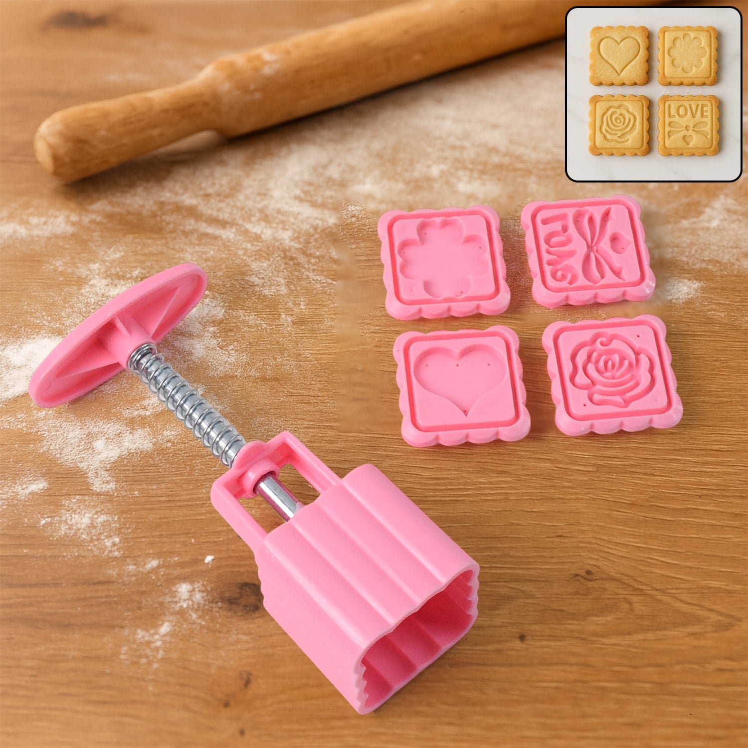 Multipurpose Cookie Biscuit Stamp Mold Set With Press Handle Wukusy
