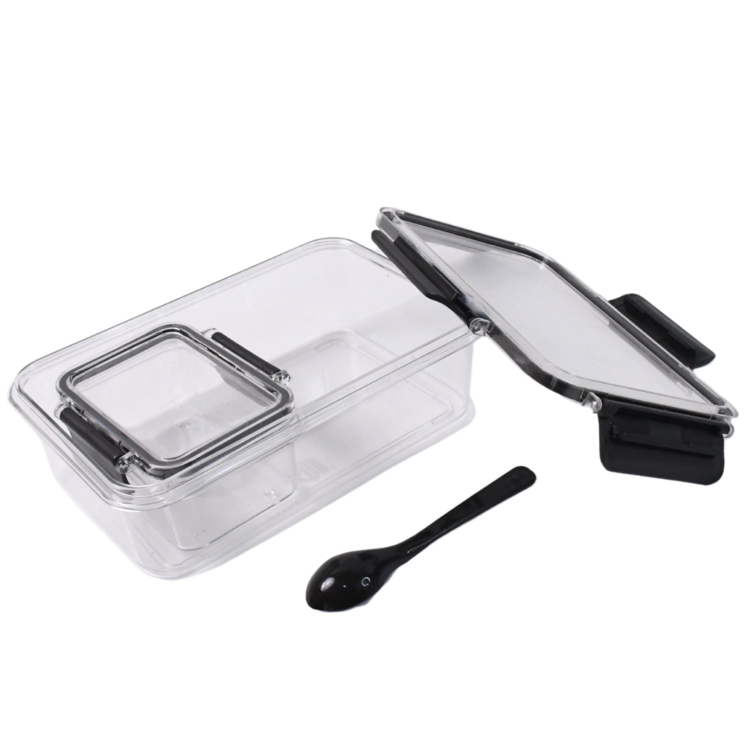 Plastic Kitchen Storage Container Big 800 Ml  Small 250 Ml With Air Seal Lock Lid  Spoon Wukusy