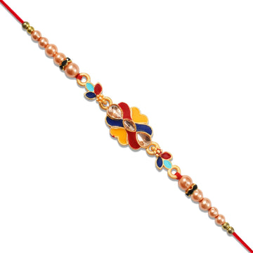 Premium Designer Rakhi With Multicolor Enamel Kundan Stones  Golden Pearls Wukusy