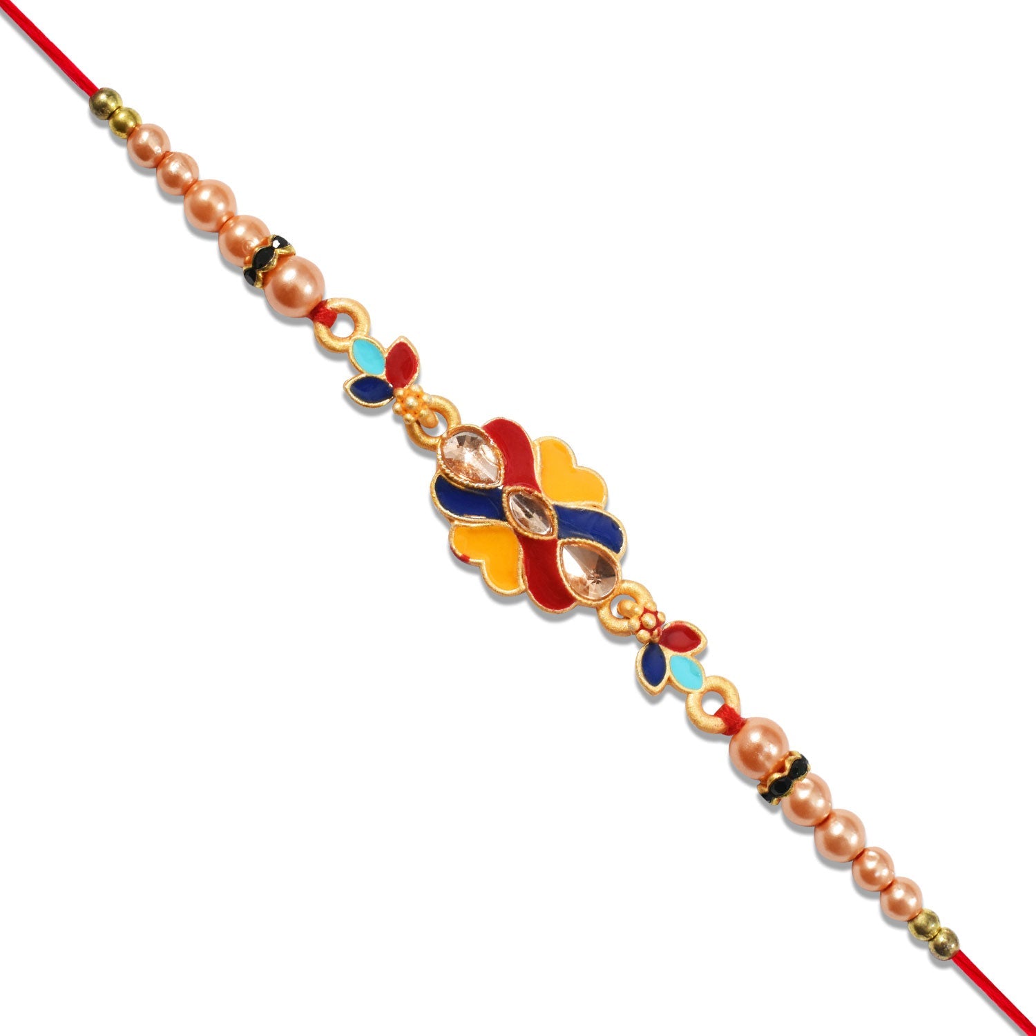 Premium Designer Rakhi With Multicolor Enamel Kundan Stones  Golden Pearls Wukusy