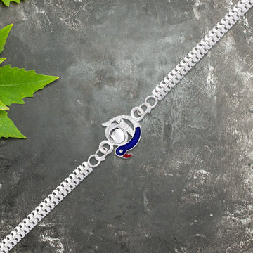 Elegant Peacock Design Rakhi With Blue Enamel And Silver Metal Chain Wukusy